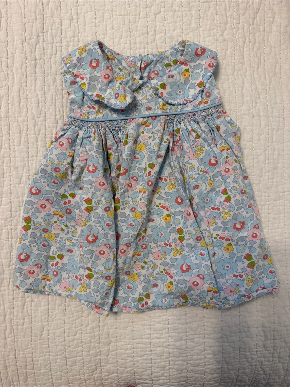 Girls Floral Smocked Collar Dress - Light Blue